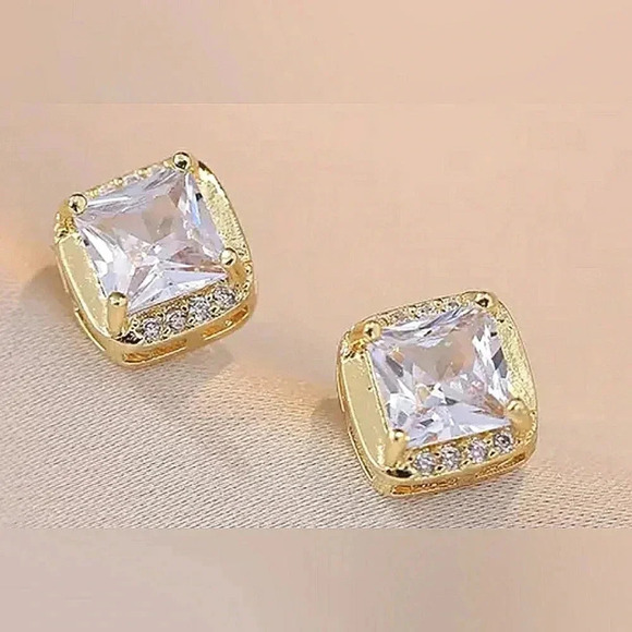 Earrings Necklace Set Square Cubic Zirconia Chic Minimalist Modern Holiday Gift - Picture 6 of 6